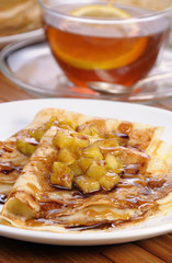 Pancakes for breakfast with apple