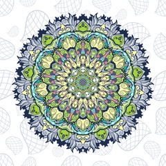 Mandala. Tibetan mandala isolated on seamless background. Vintage decorative elements. Hand drawn seamless pattern. Islam, Arabic, Indian, ottoman motifs.