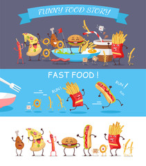 Funny Fast Food Cartoon Vector Illustration.  