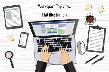 Professional creative graphic designer working at office desk, he is designing a vector illustration using a laptop