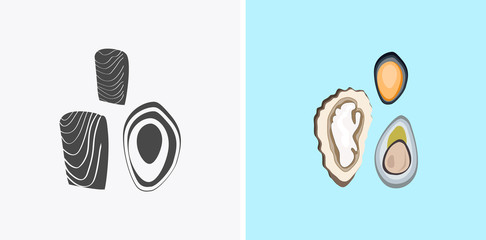 Oysters Variations Vector Illustration