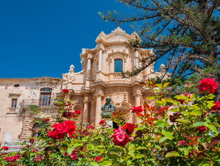 The facade of the church of St. Dominic - a magnificent specimen "Sicilian Baroque" in Noto, Sicily, Italy.