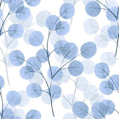 Branches with round leaves. Watercolor background. Seamless pattern 10