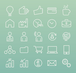 Set of Minimal Simple Business Icons on Green Background.