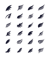 Wings. Vector Set of wing design elements. Vector illustration. Design for logo, tattoo and luxury brand identity