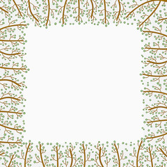 Decorative frame of hand-drawn and painted branches with berries. Vector graphics.