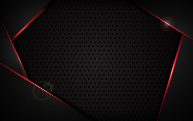 abstract red frame with steel texture hole pattern sports tech modern template design concept background