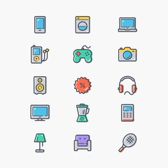 Set of household equipment colored icons.