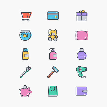 Set of drugstore colored icons.