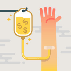 Intravenous therapy by drip money. Quantitative Easing concept vector illustration.