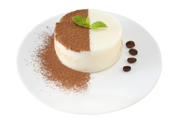 Panna cotta with chocolate chips and mint