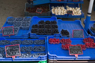 Baskets of berries in a market