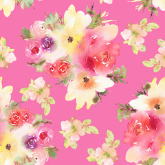Seamless pattern with flowers watercolor