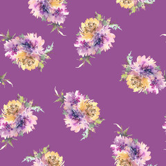 Seamless pattern with flowers watercolor