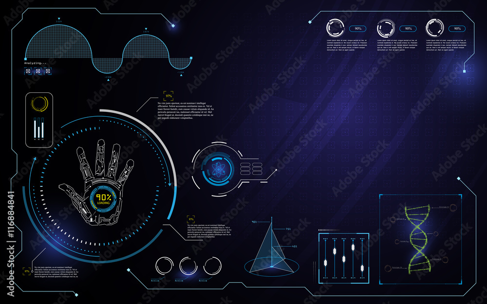 Poster hand hud interface ui technology innovation computer concept design template background