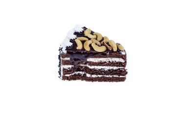 a colorful cake decorated with a Nut on the top