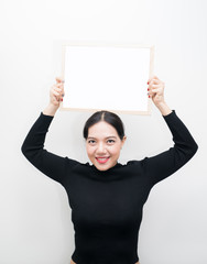 businesswoman with Bulletin Board ,Pretty young excited woman ho