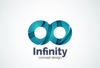 Abstract business company infinity logo template, loops or eight number concept - geometric minimal style, created with overlapping curve elements and waves. Corporate identity emblem