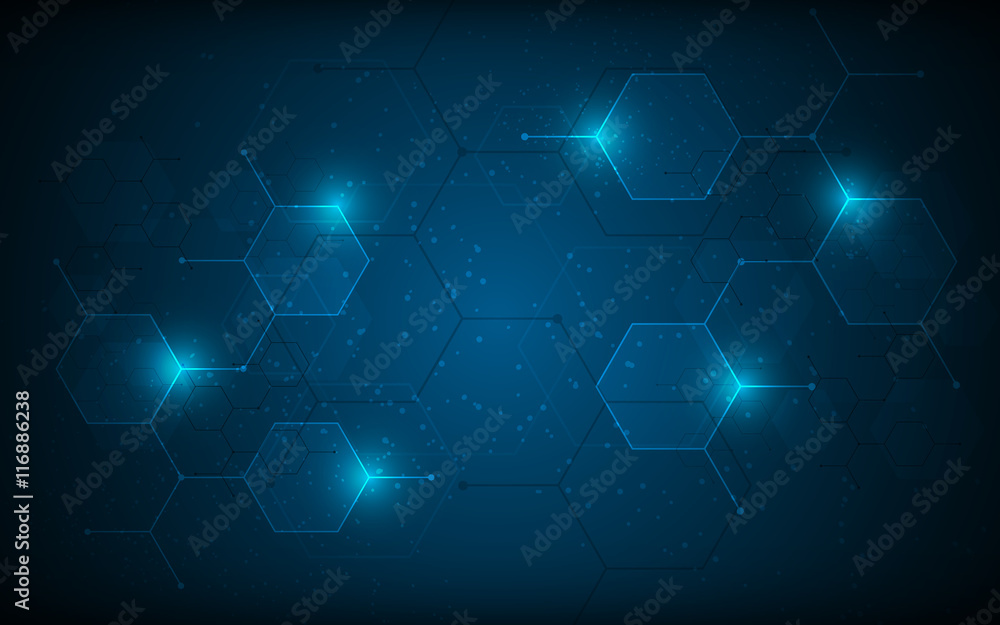 Aufkleber abstract hexagon pattern molecular sci fi scientific design tech innovation concept background