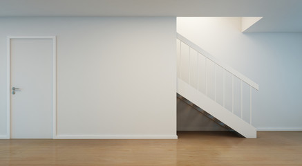 Room with white wall and door without furniture - 3D rendering