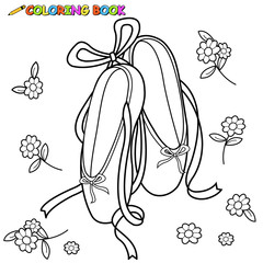 Fototapeta premium Ballet shoes. Vector black and white coloring page