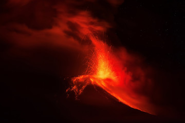 Explosion Of Tungurahua Volcano At Night