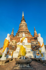 Naklejka premium Wat yai chaimongkol ,Old and ancient Temple of Ayuthaya, Thailan