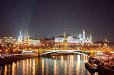 Fototapeta na wymiar Night view of the Moscow Kremlin. Popular tourist view of the main attraction of Moscow.