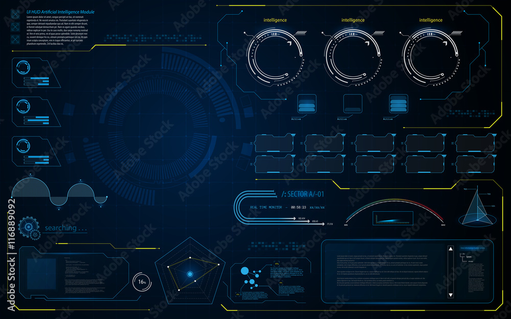 Poster abstract hud ui interface data diagnostics conept design template background