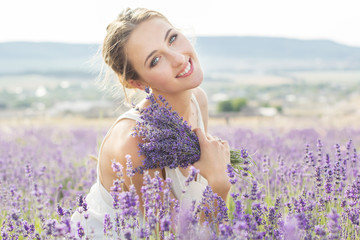 Happy girl in lavender field