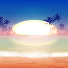 Fototapeta na wymiar Sea sunset with palm trees