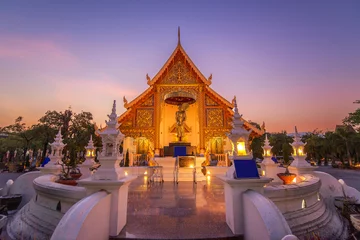 Wall murals Temple Beautiful temple in sunset scene at Chiang mai , Thailand