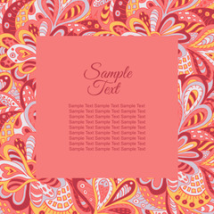 floral doodle ethnic pattern frame  rosy tones for inscriptions, photo. Cards, labels, packaging