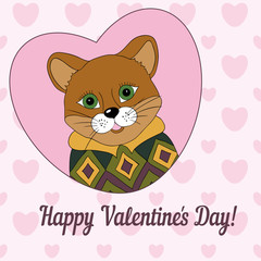 Cougar in the green jersey. Picture for clothes, cards, covers. Happy Valentine's Day!