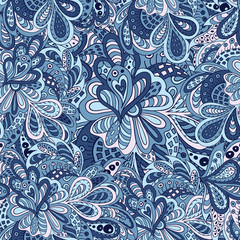 Doodle floral seamless pattern blue tones