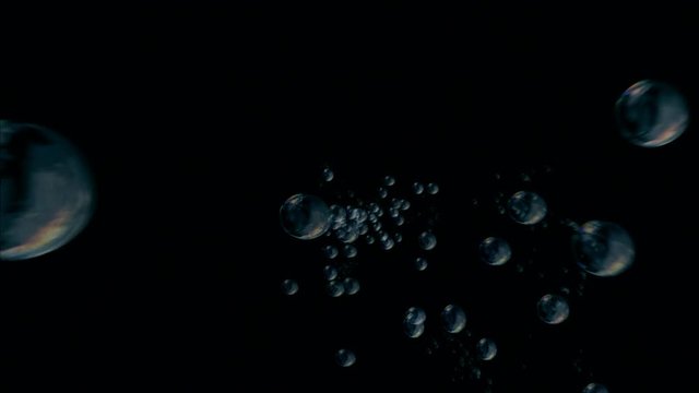 Top down view of bubbles floating upwards towards camera