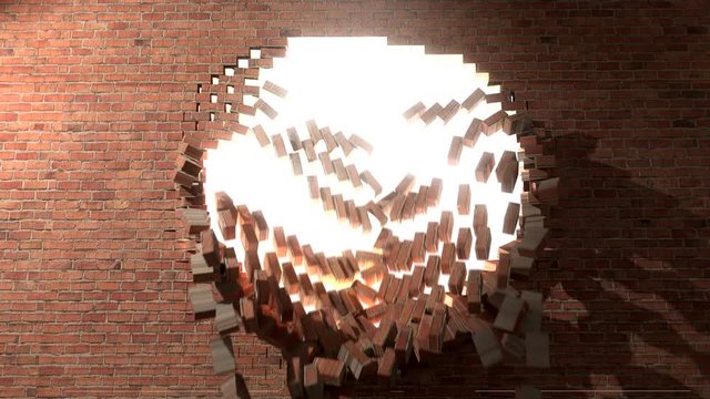 Brick wall break through demolish smash escape to white light 4K
