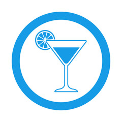 Icono plano coctel con gajo de limon en circulo color azul