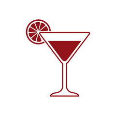 Icono plano coctel con gajo limon color granate