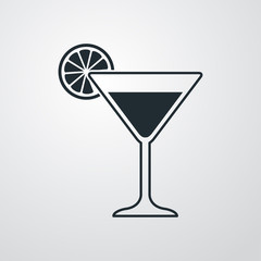 Icono plano coctel con gajo limon sobre fondo degradado