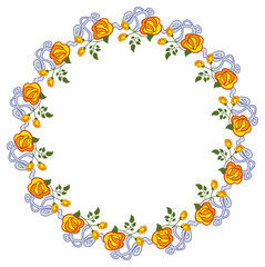 Round frame with yellow roses. Vector clip art.
