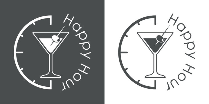 Icono plano Happy Hour con coctel con aceituna