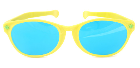 Yellow isolated sunglasses on a white background.