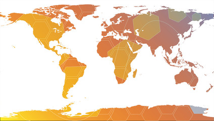 World map with hexagons hot to cold gradients