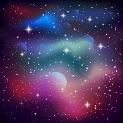Cosmic galaxy background with sparkling stars, stardust and planets. Eps 10 - 116898006