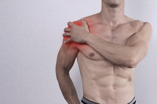Sport injury, Man with shoulder pain.