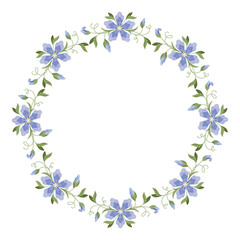 Fototapeta na wymiar Frame of forget-me-nots and leaves for invitations, flyers, post