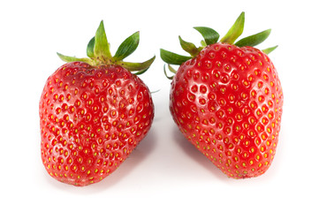 Two strawberries close up