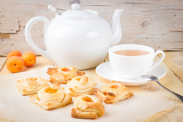 Homemade puff pastry with apricots