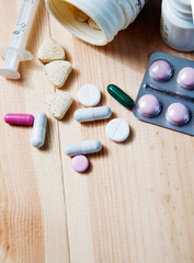 Syringe and medications pills drug